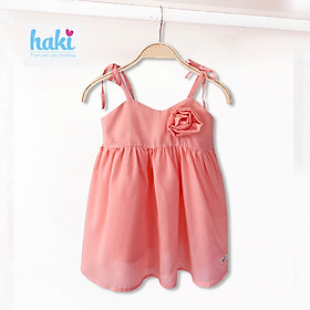 Váy bé gái hai dây đính hoa hồng Haki