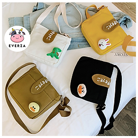 Túi Đeo Chéo Vải Canvas Mini Cho Nữ Đi Học Đi Chơi Siêu Cute Có Nắp Đóng Phong Cách Hàn Quốc