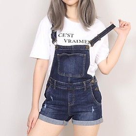 Quần Yếm bò Nữ basic Rách dáng short CT JEANS