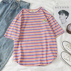 IELGY Rainbow striped loose tops ins tide