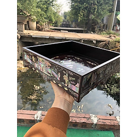 Mua Khay trà gỗ gụ khảm ốc đẹp và kỹ vuông 24cm
