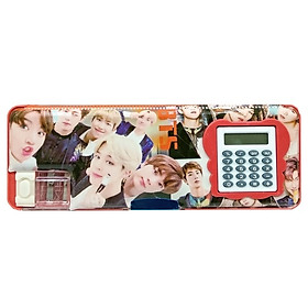 Hộp Bút Hít BTS Kèm Máy Tính - Mẫu 2 - Màu Đỏ