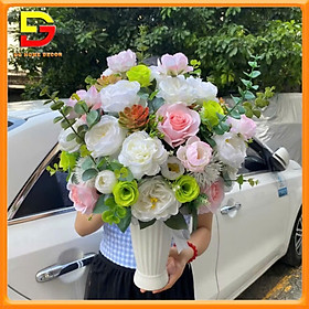 Mua Hoa Lụa Bình Hoa Hồng Mix Điểm Cắm Sẵn Trang Trí Nhà Cửa Nhà Hàng Khách Sạn Sang Trọng DG-403
