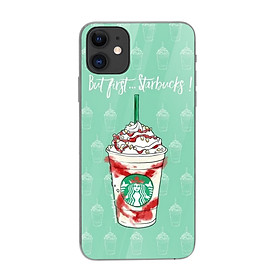 Ốp kính cường lực in họa tiết But first Starbucks - KRCD0025 cho điện thoại iPhone 11