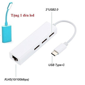 Mua CÁP TYPE C RA 3 CỔNG USB VÀ CỔNG LAN RJ45 ETHERNET ADAPTER TẶNG 1 ĐÈN LED