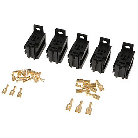 Set of 5 Automotive Relay Socket Connector & Terminals 40Amp 12V