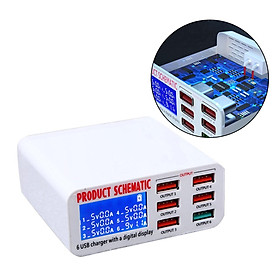 Multiple USB Charger, 6-Port Desktop Charging Station with Quick Charge 3.0 USB Port LCD Display for Smart Phones, Tablet-US