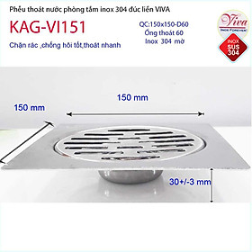 Mua Phễu thoát sàn Viva 15x15 cm KAG-VI151 ống thoát 60mm chống mùi hôi inox 304  thoát sàn inox đúc dày thoát nước nhanh ch
