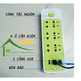 Thiết bị điện thông minh chống giật 6 lỗ cắm kèm cổng sạc USB 5V 2.4A,