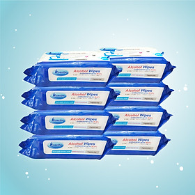 Combo thùng 8 gói Khăn ướt cồn kháng khuẩn cao cấp iHomeda ( 80 Miếng/ Gói) - Combo 8 of iHomeda premium anti-bacteria alcohol wipes ( 80 sheets per packpage)