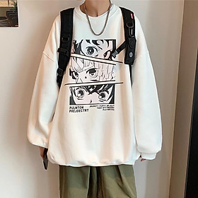 Áo sweater trắng đen in hoạ tiết hoạt hình anime xinh xắn có 4 màu size M-5Xl