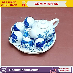 Mua Bộ trà thờ Bộ ấm chén thờ vẽ hoa sen- Gốm Sứ Bát Tràng- Gốm Minh An