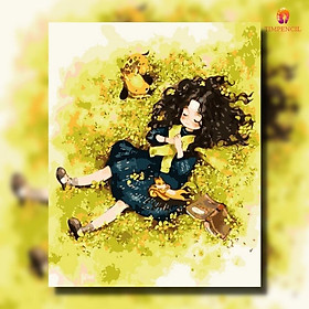 Mua Tranh tô màu theo số tranh sơn dầu số hóa  Đã căng khung  cô gái tóc xù Timpencil CG06  tặng khăn lau cọ mềm mịn siêu thấm 9k