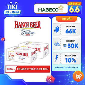 Combo 2 Thùng Bia Hanoi Premium Beer - Thùng 24 lon 330ml