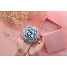ND37- Hoa cài áo thủ công cao cấp Hồng chanel, vải lụa - Màu xanh nile