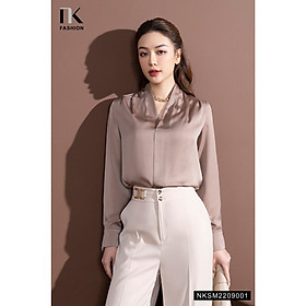 Áo Sơ Mi Dài Tay Thiết Kế Cổ V Vải Lụa Cao Cấp NK FASHION Kiểu Dáng Thanh Lịch Phù Hợp Công Sở Dự Tiệc NKSM2209001