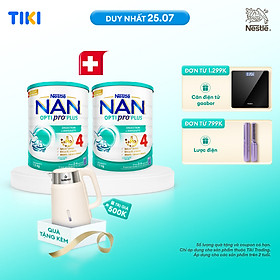 Bộ 2 Lon Sữa bột Nestlé NAN OPTIPRO PLUS 4 1500g/lon với 5HMO giúp tiêu hóa tốt + Tăng cường đề kháng (Bé 2-6 tuổi) - Tặng Ấm đun siêu tốc Kalpen