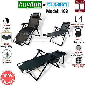 Ghế xếp thư giãn cao cấp SUMIKA 168 - Có thể ngã thành giường nằm, vải lưới Textilene thoáng khí, gối có thể tháo rời, tải trọng 300kg, khung ghế bằng thép không gỉ, đế chống trượt