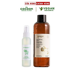 Combo Xịt khoáng rau má, diếp cá herbario 100ml & Nước tẩy trang bí đao cocoon 500ml dành cho da dầu, da mụn