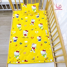 Bộ nệm gối cho bé mầm non Katina House, vải cotton TL mềm mát, họa tiết hoạt hình gẫn gũi