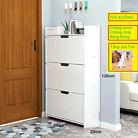 Mua Tủ giày gỗ nhựa  tủ giầy thông minh 3 tầng 2 lớp cánh trơn sáng bóng...tô thêm vẻ đẹp căn phòng bạn ( KT: 60X22X120)
