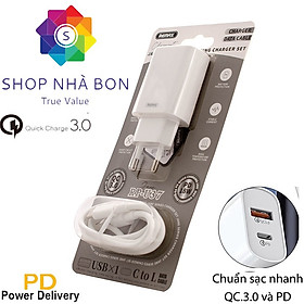 Mua Bộ Cốc Sạc nhanh Remax RP-U37 tích hợp 2 cổng USB QC 3.0 và PD 18W (Sạc nhanh cho iPhone) kèm Cáp Type C to Light-ning - HÀNG CHÍNH HÃNG