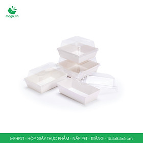 MFHP2T - 15.5x8.5x6 cm - 50 hộp giấy thực phẩm màu trắng nắp Pet, hộp giấy chữ nhật đựng thức ăn, hộp bánh nắp trong