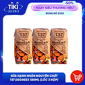 Sữa Hạt Hạnh Nhân Nguyên Chất 137 DEGREES 180ml Lốc 3 hộp