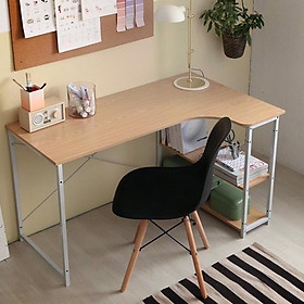 Mua Bàn làm việc liền kệ mặt chữ L độc đáo  bàn học chân sắt mặt gỗ MDF có nắp luồn dây điện