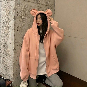 Áo khoác nỉ dây kéo tai thỏ chống nắng chống tia UV cực tốt thời trang xinh xắn cho các chị em