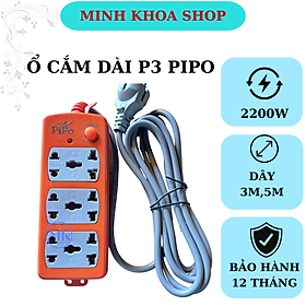 Ổ  điện dài, Ổ  điện dây dài  3m,5m công suất 2200w, 6 ổ cắm, có sứ cách điện an toàn PIPO p3-22