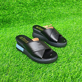 Dép nữ đế xuồng 7cm Trường Hải trung niên 2 màu đen, kem PU nhẹ DN145