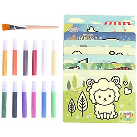 Bộ 14 tranh cát 12 màu tập tô màu cho bé Deli - Bộ gồm 12 màu, 14 tranh, 1 cọ, 1 khay - 9674