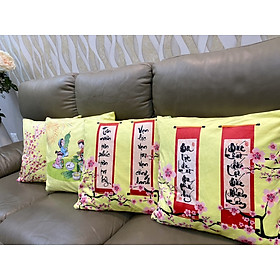 Mua Set 4 vỏ gối Hoa đào và câu đối Tết 45cm-45cm