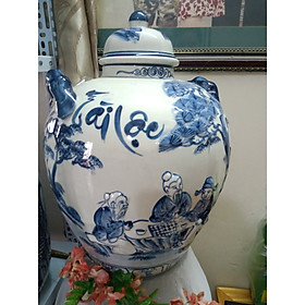 Hũ đựng rượu vẽ cảnh gốm sứ Bát Tràng