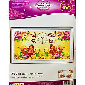 Mua Tranh thêu chữ thập đồng hồ cá chép LV3078  kích thước 76 x 43 cm