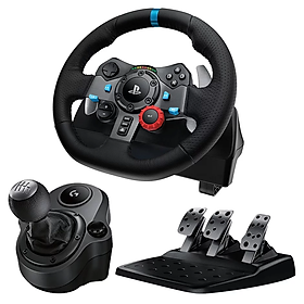 Bộ full Vô lăng đua xe Logitech G29 Driving Force và bàn đạp thép không gỉ kèm cần số, tay lái bọc da thủ công, phù hợp PS5, PS4, PC, Mac - Hàng chính hãng