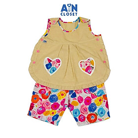 Bộ quần áo Lửng bé gái hoạ tiết Hoa Túi Tim Cotton - AICDBGUKIHOM - AIN Closet