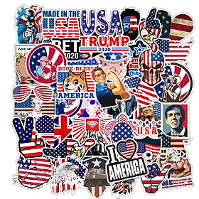 Set 60 Sticker nước Mỹ America ảnh decal hình dán ép lụa