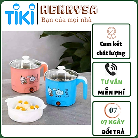 Nồi lẩu mini , Ca nấu mì , đun nước siêu tốc 2 lớp 18cm ( họa tiết và màu sắc ngẫu nhiên) - Hàng chính hãng