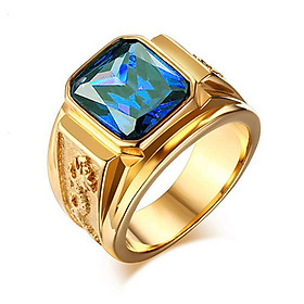 Nhẫn nam inox kiểu chạm rồng 2 bên trangsucpt đá xanh dương nhẫn màu mạ vàng thép không gỉ PTNNA252