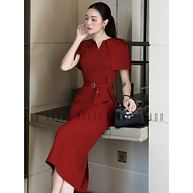 Đầm đỏ tay choàng NGADO , đầm kiểu Nữ , đầm dự tiệc , công sở