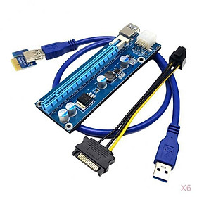 6Pack PCIE Riser 1X TO 16X Graphics Riser Mining Card+60cm USB 3.0 Extension Cables