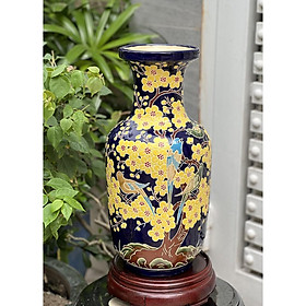 Bình Hoa Mai Điểu, hoa mai vàng, xanh đồng trổ bông, gốm mỹ nghệ Nam Bộ, Cao 50cm cấm hoa trang trí decor