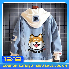 Áo khoác jeans nam in hình cún dễ thương mặt cười , áo khoác nam form vừa phối nỉ mềm co dãn lôi cuốn có mũ có 3 size Julido mẫu khoác AKJ8686 - Màu Xanh