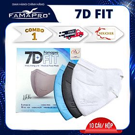 [FAMAPRO - 7D FIT] Khẩu trang y tế 5 lớp kháng khuẩn cao cấp Famapro 7D FIT (10 cái/hộp) - COMBO 1 HỘP - TRẮNG