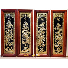 Mua BỘ TỨ QUÝ ĐỒNG VÀNG LIỀN TẤM THÚC GÒ THỦ CÔNG ( TÙNG CÚC TRÚC MAI) KHỔ 40cm*120cm