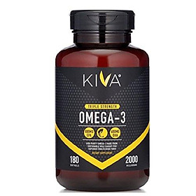 Kiva Omega 3 Fish Oil, Triple Strength, High EPA, DHA - Superior Triglyceride Form, Non-GMO, Heavy Metal and PCBs Tested with No Fishy Burps (Heart, Prenatal, Joint Support) - 180 Softgels