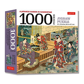 A Japanese Garden In Summertime - 1000 Piece Jigsaw Puzzle: A Scene From The Tale Of Genji, Woodblock Print (Finished Size 24 in x 18 in)
