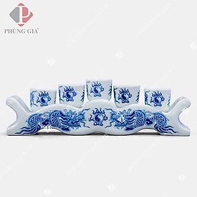 Mua Bộ kỷ 3-5 chén dáng NGAI men Lam Trắng Trơn họa tiết RỒNG